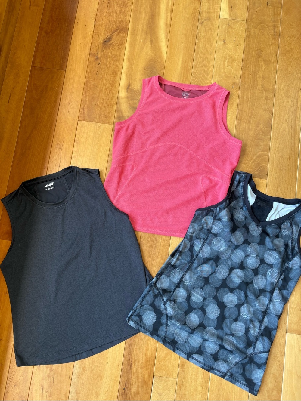 3 Activewear Athletic Tank Tops - Coral, Black & Cool Pattern, Champion,